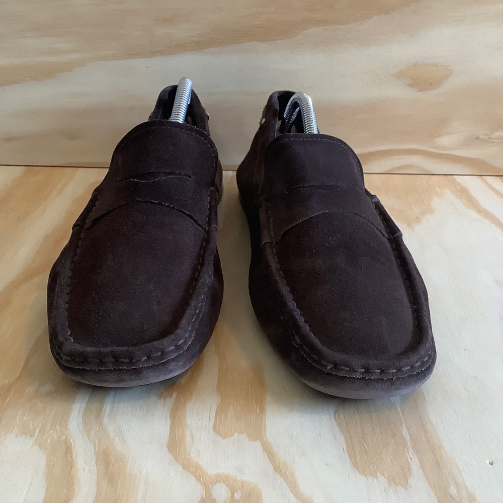 Tods Gommino Penny Loafers Mens 9 Dark Brown Suede Driving Shoes Made in Italy